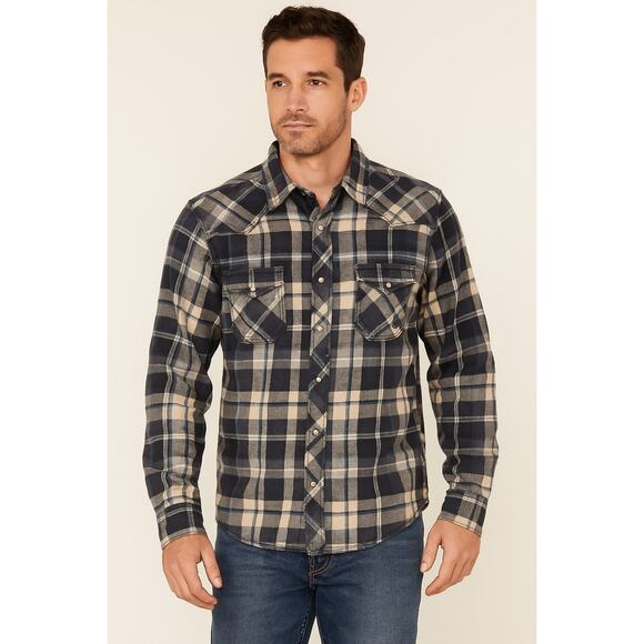 Ariat Men’s Blue Grey Plaid Flannel Pearl Button Up Retro Fit Cotton Size XXL - Picture 1 of 6